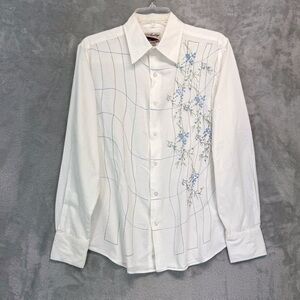 Rare Vintage White Floral Embroidered Men's Shirt Size M